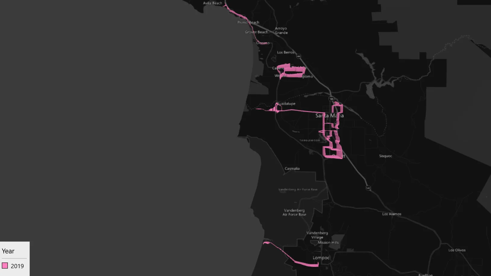 Visualization of my 2019 rides on the Cental Coast.